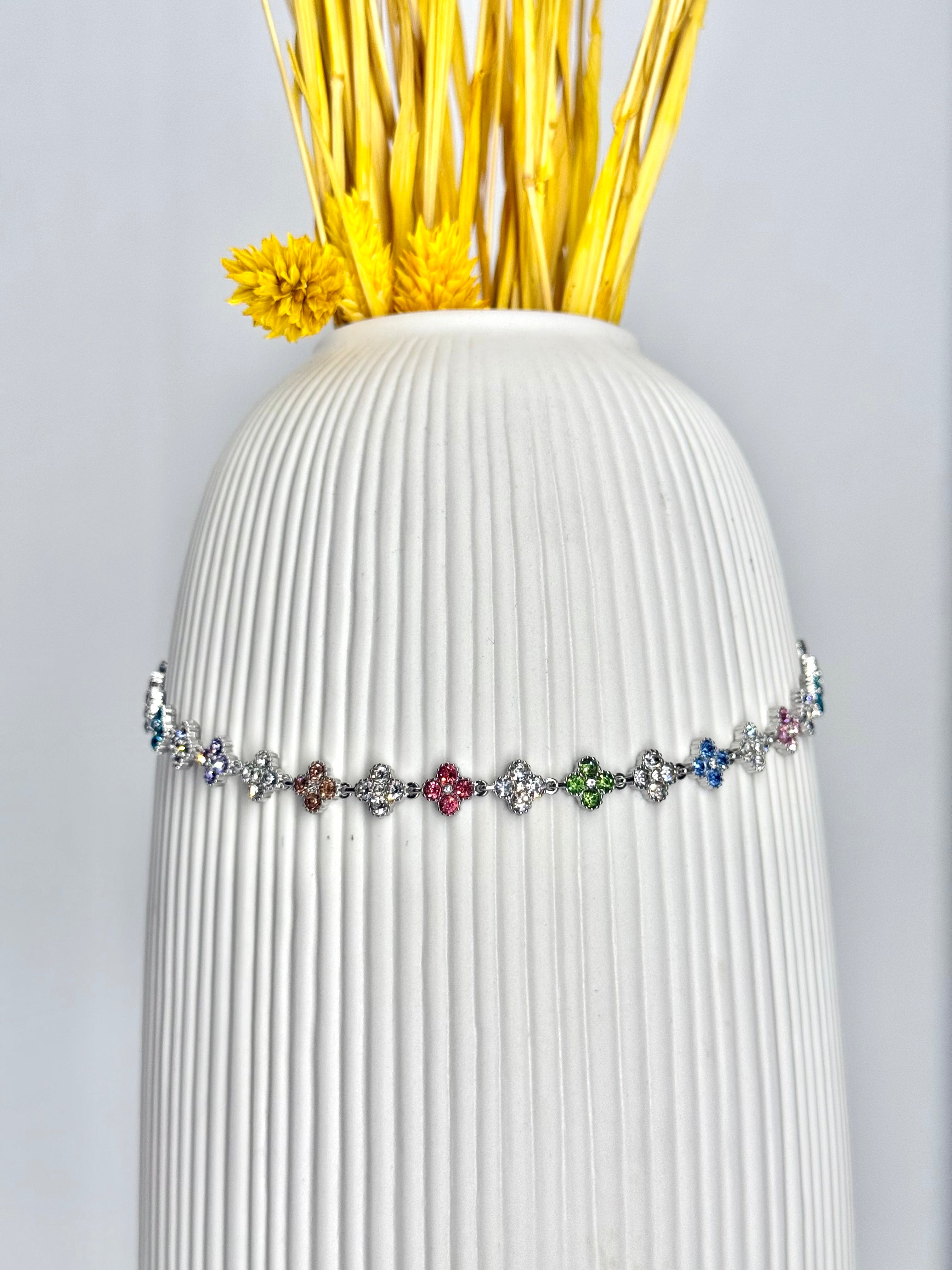 COLLANA FLOWERS STRASS SILVER
